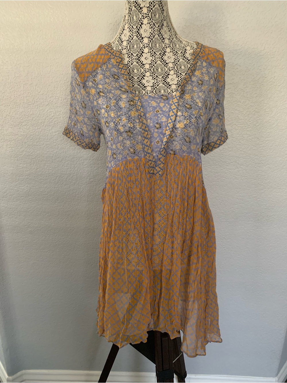 Maeve Yellow and Lavender Printed Mini Dress